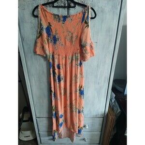 Waya Cold Shoulder Maxi Dress Multicolor One size Floral Boho Cottage Core